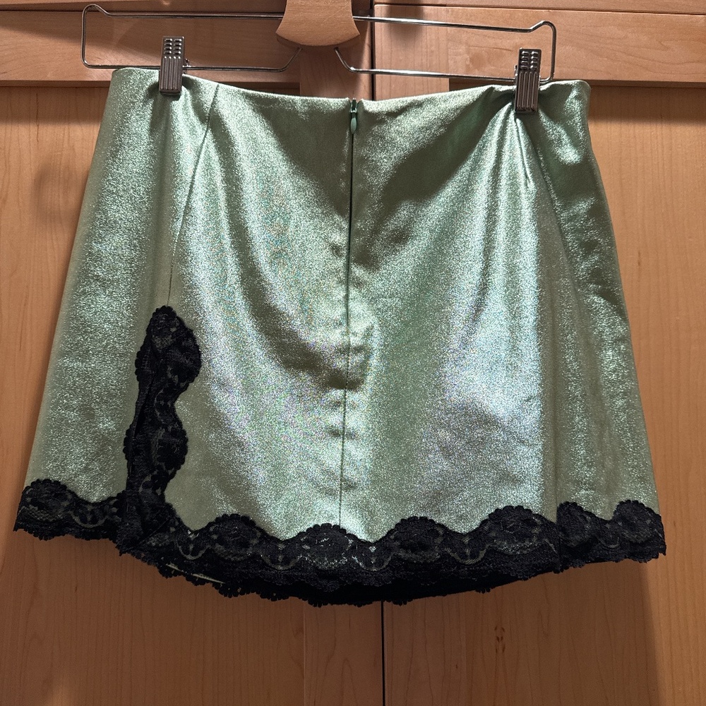 Anna Sui Metallic Vegan Mint Leather Mini Skirt